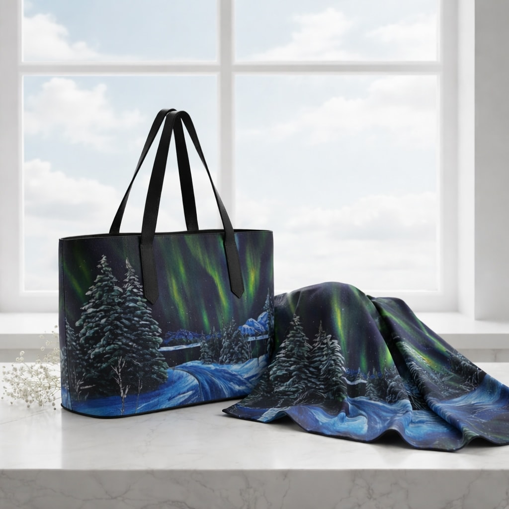 Custom art printed vegan leather tote bag